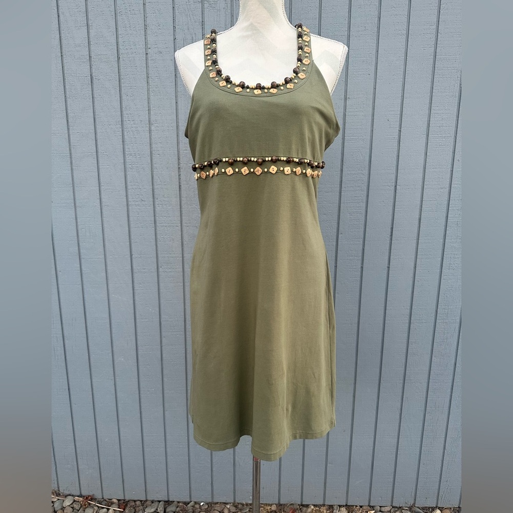 Boston Proper Olive Midi Dress with Beaded Details